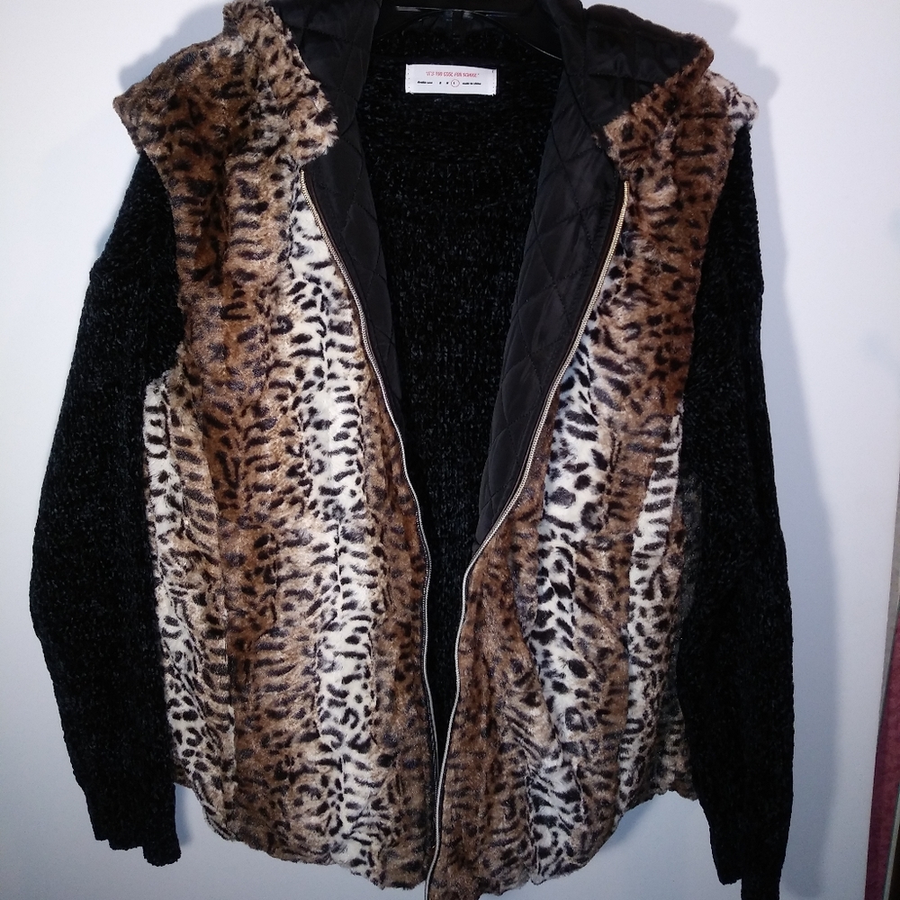 Leopard & Black Reversible Hooded Vest